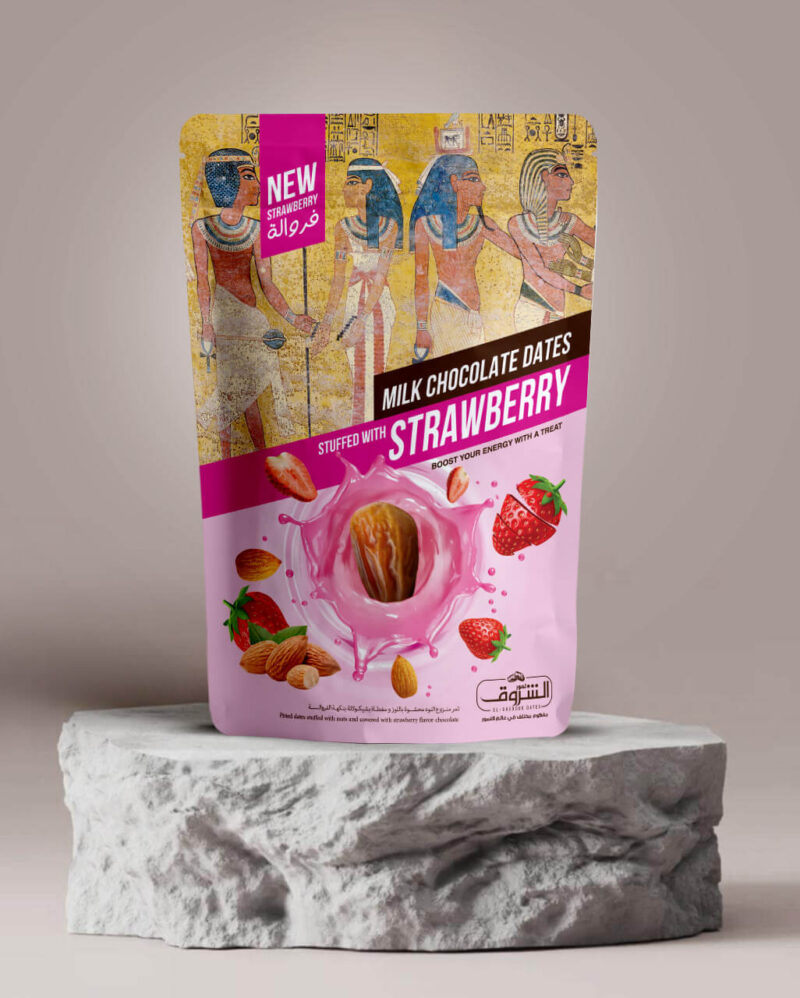 Strawberry Chocolate Dates with Crunchy Almond, Net Weight: 250g | 12 Pieces Per Box
