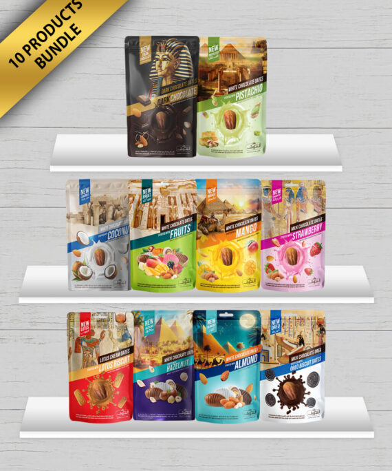 10 Products Bundle Chocolate Dates (white and dark) Net Weight: 250g | 12 Pieces Per Box