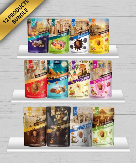 12 Products Bundle Chocolate Dates (white and dark) Net Weight: 250g | 12 Pieces Per Box